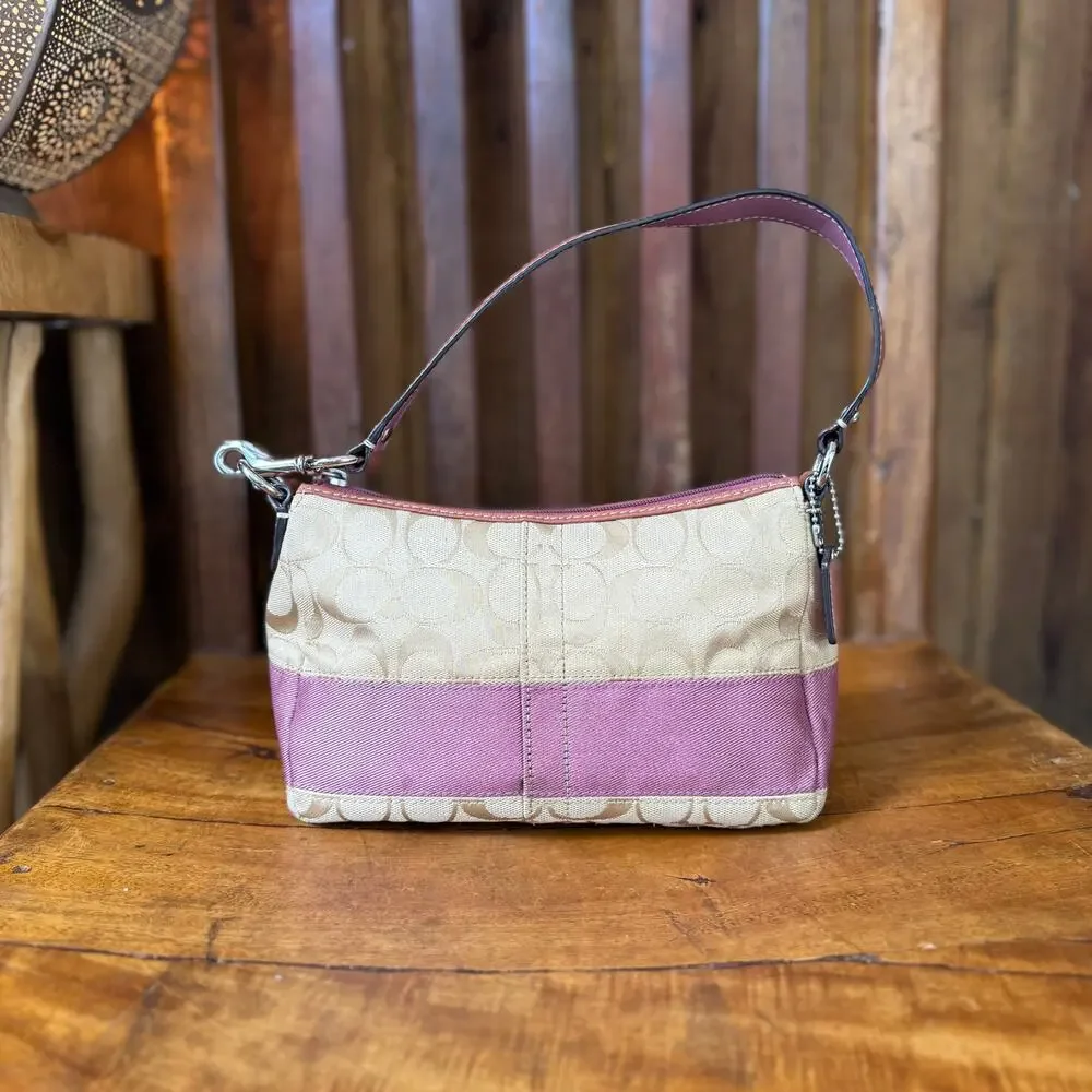Vintage Y2K Coach Signature Stripe Lavender Mini Satchel Shoulder Bag Purse